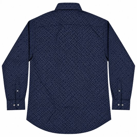 ALFANI MEN’S SLIM FIT NAVY BLUE ALL-OVER DIAGONAL DASH PRINT DRESS SHIRT