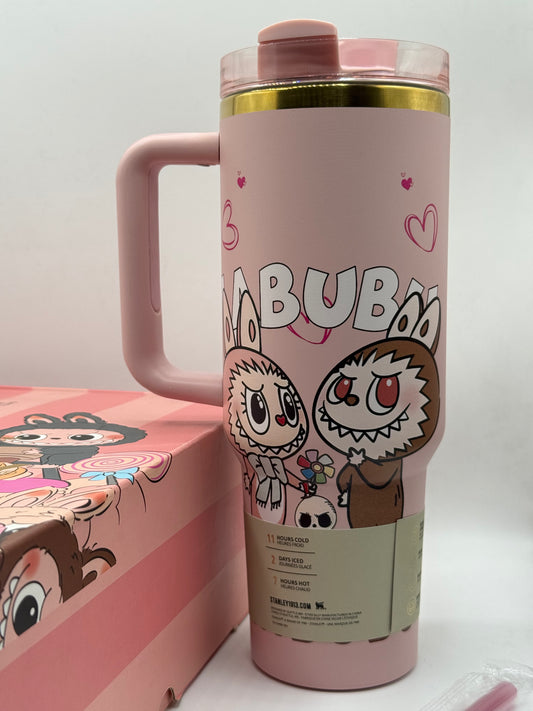 Stanley Quencher Pink LABUBU Lovebu Tumbler 40oz (1.18L) – Insulated Travel Mug with Handle & Straw
