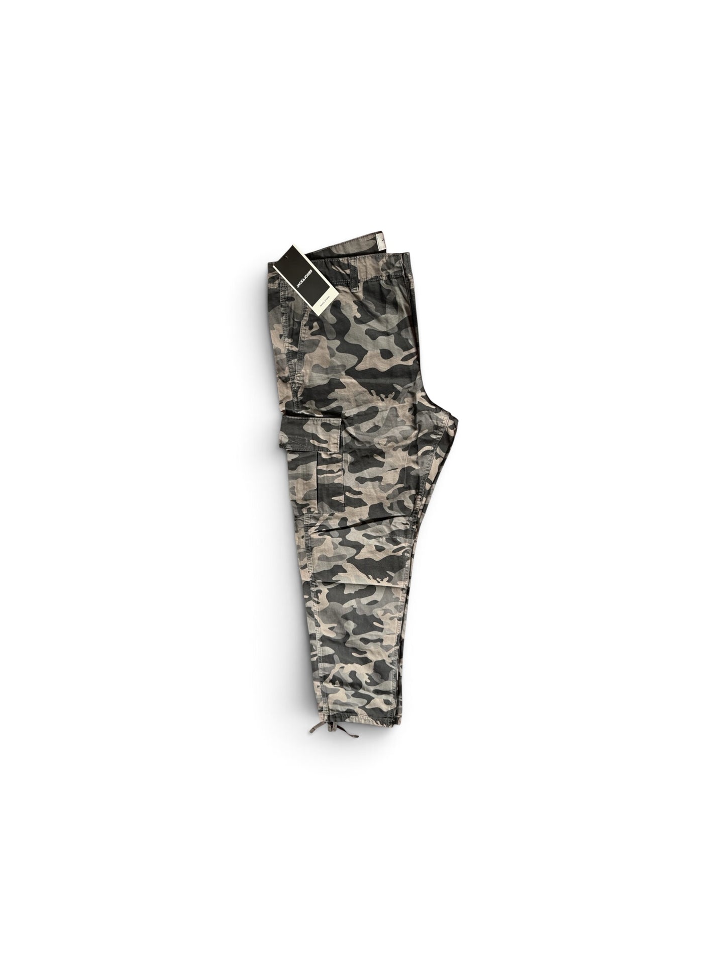 JACK & JONES Men’s Camo Cargo Pants – Regular Fit Cotton Utility Trousers | Grey Camouflage