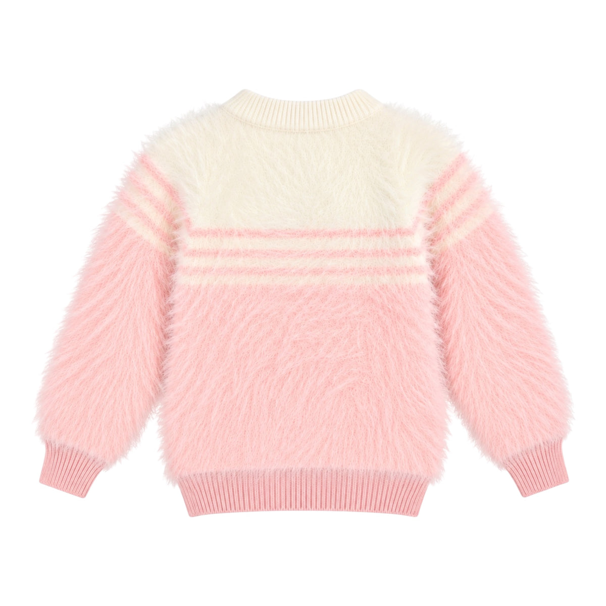 Girls’ Fuzzy Knit Sweater – Pink & Cream Striped