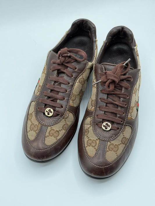 Gucci Beige/Brown GG Canvas and Leather Low Top Sneakers Size 36 | 100% Original | Good Condition |