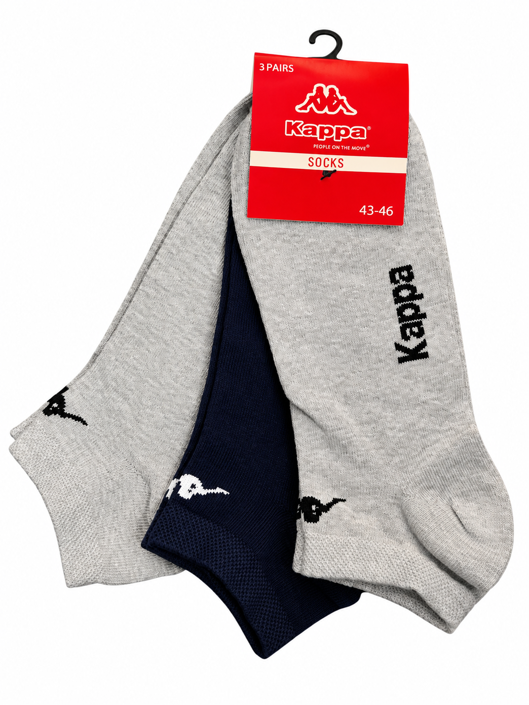 Kappa Men’s Ankle Socks – 3 Pairs Pack (Grey & Navy Blue)