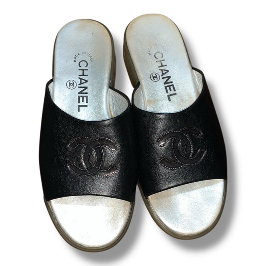 Chanel CC Logo Leather slides | Pre-Loved Condition 10/10 | Size EU 36-37| Made In Italy