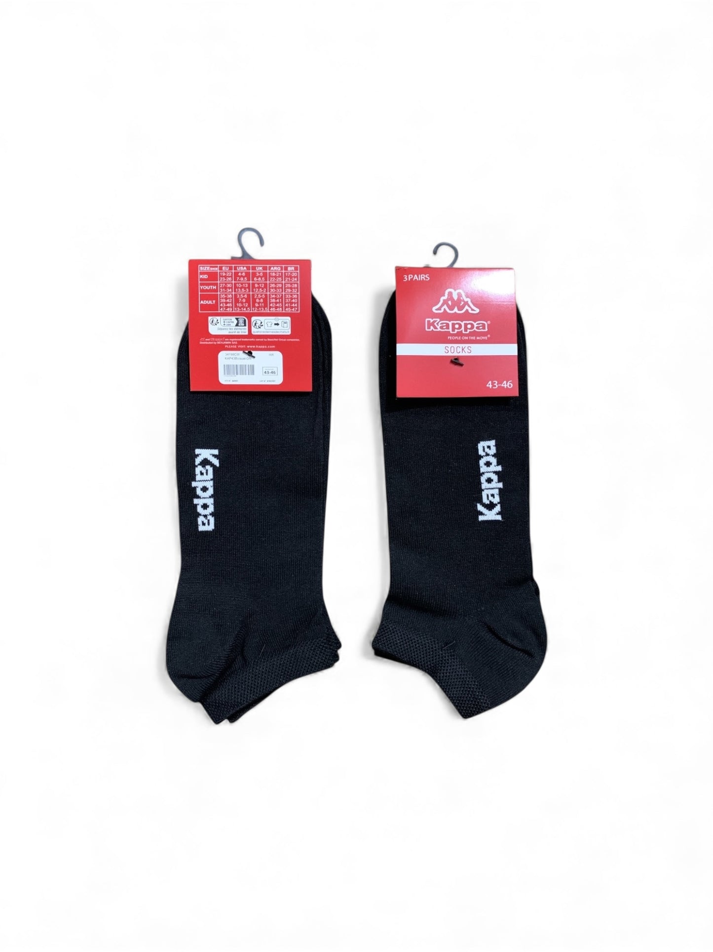 Kappa Unisex Cotton No Show Ankle Socks (3 Pairs Pack)