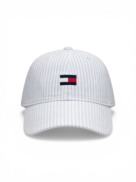 Hilfiger Striped Cotton Baseball Cap – Blue & White Pinstripe, Adjustable Strap, Classic Fit