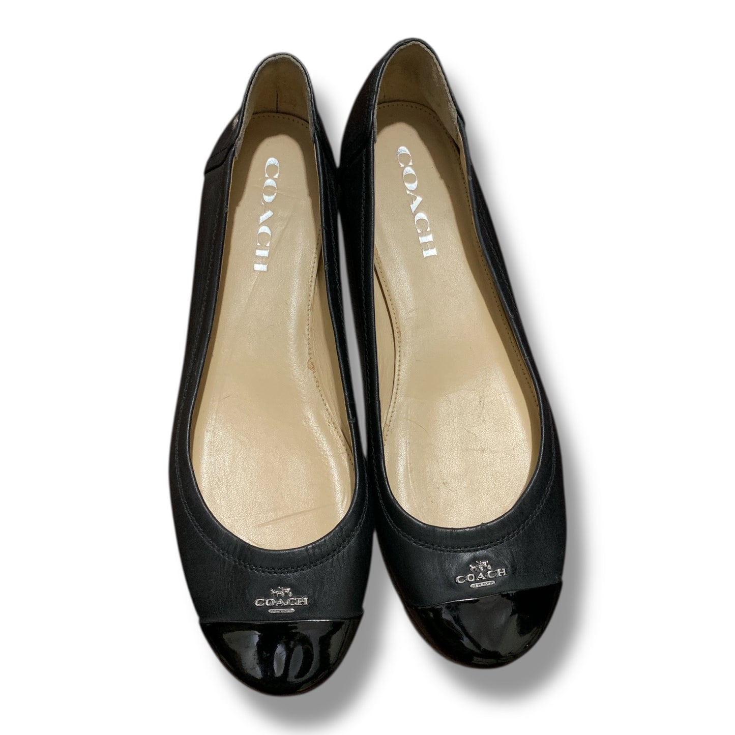 COACH Chelsea Women's Ballet Flat Black Leather Patent Toe Cap | Pre-Loved Condition 8/10 | Size EUR 38