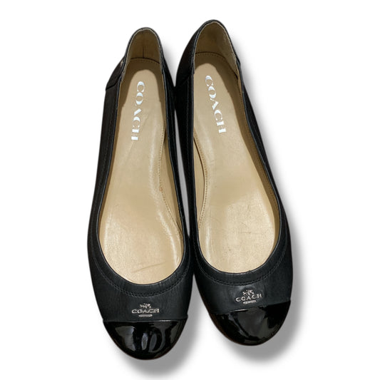 COACH Chelsea Women's Ballet Flat Black Leather Patent Toe Cap | Pre-Loved Condition 8/10 | Size EUR 38