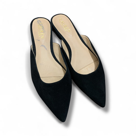 Lauren Ralph Lauren Londyn Black Suede Flat Mule Slides | Pre-Loved Excellent Condition |                           Size 7.5 B | EU 38-38.5