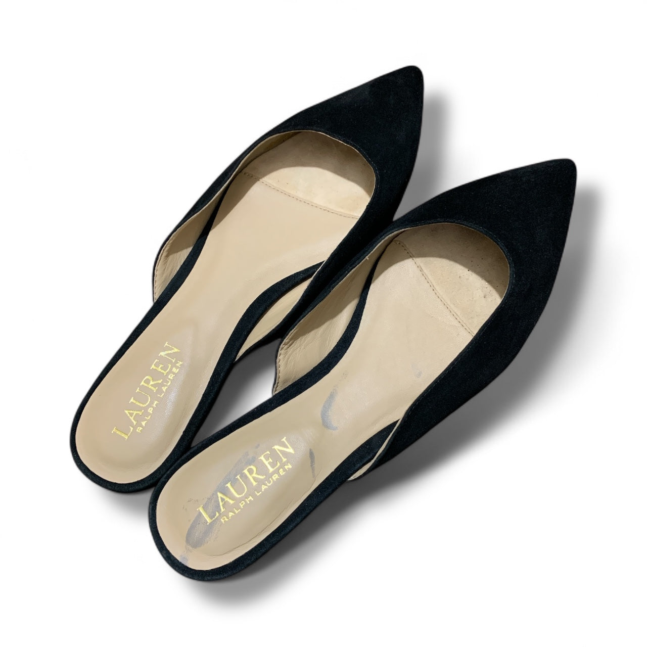 Lauren Ralph Lauren Londyn Black Suede Flat Mule Slides | Pre-Loved Excellent Condition |                           Size 7.5 B | EU 38-38.5