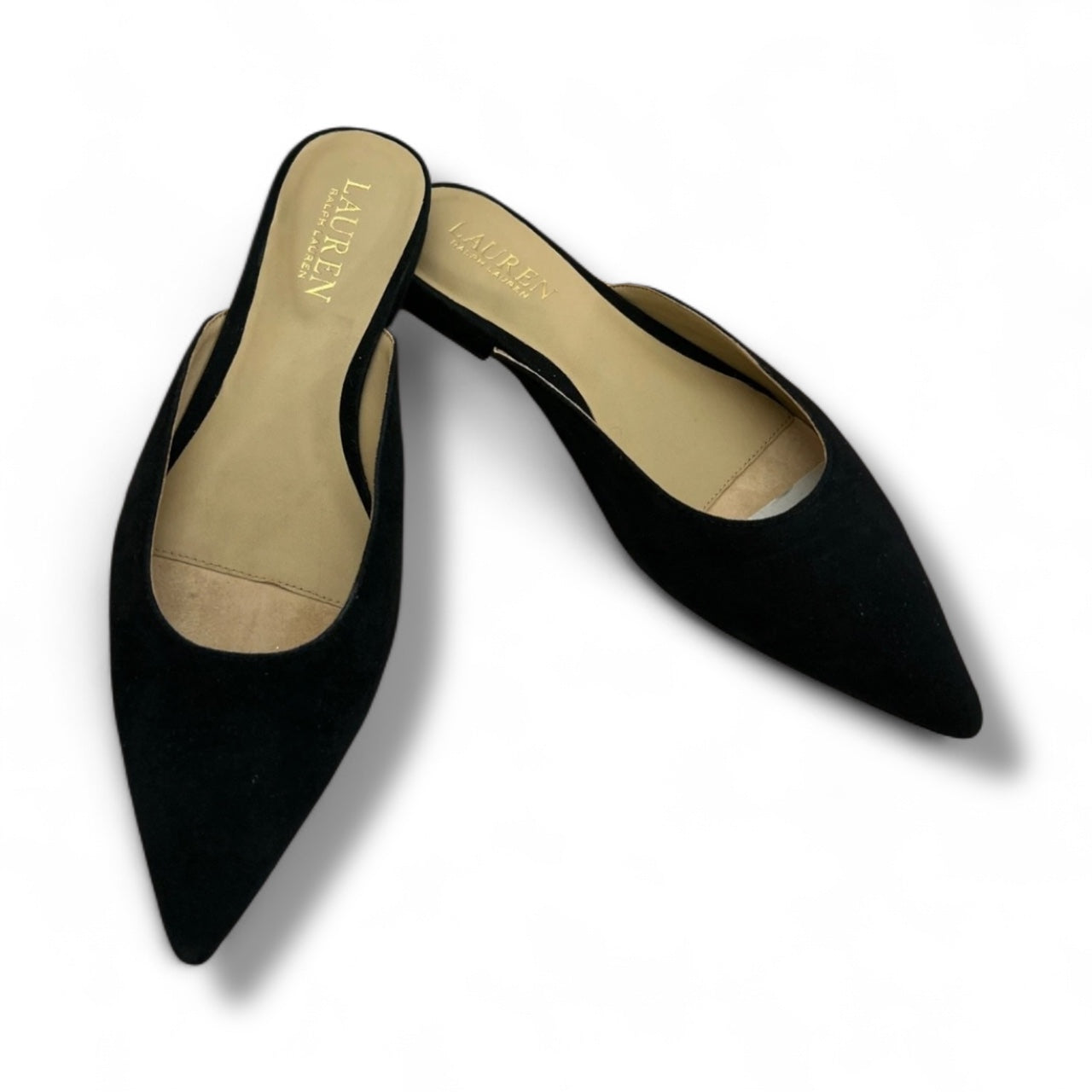 Lauren Ralph Lauren Londyn Black Suede Flat Mule Slides | Pre-Loved Excellent Condition |                           Size 7.5 B | EU 38-38.5