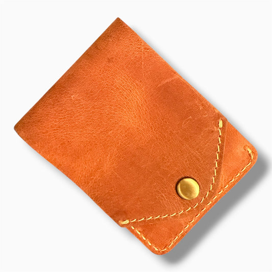 Pure Leather Snap Wallet – Handmade Minimalist Card & Cash Holder (Tan Brown)