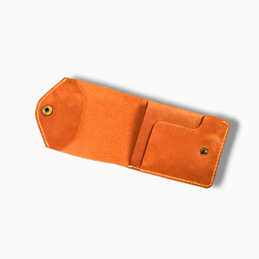 Pure Leather Snap Wallet – Handmade Minimalist Card & Cash Holder (Tan Brown)