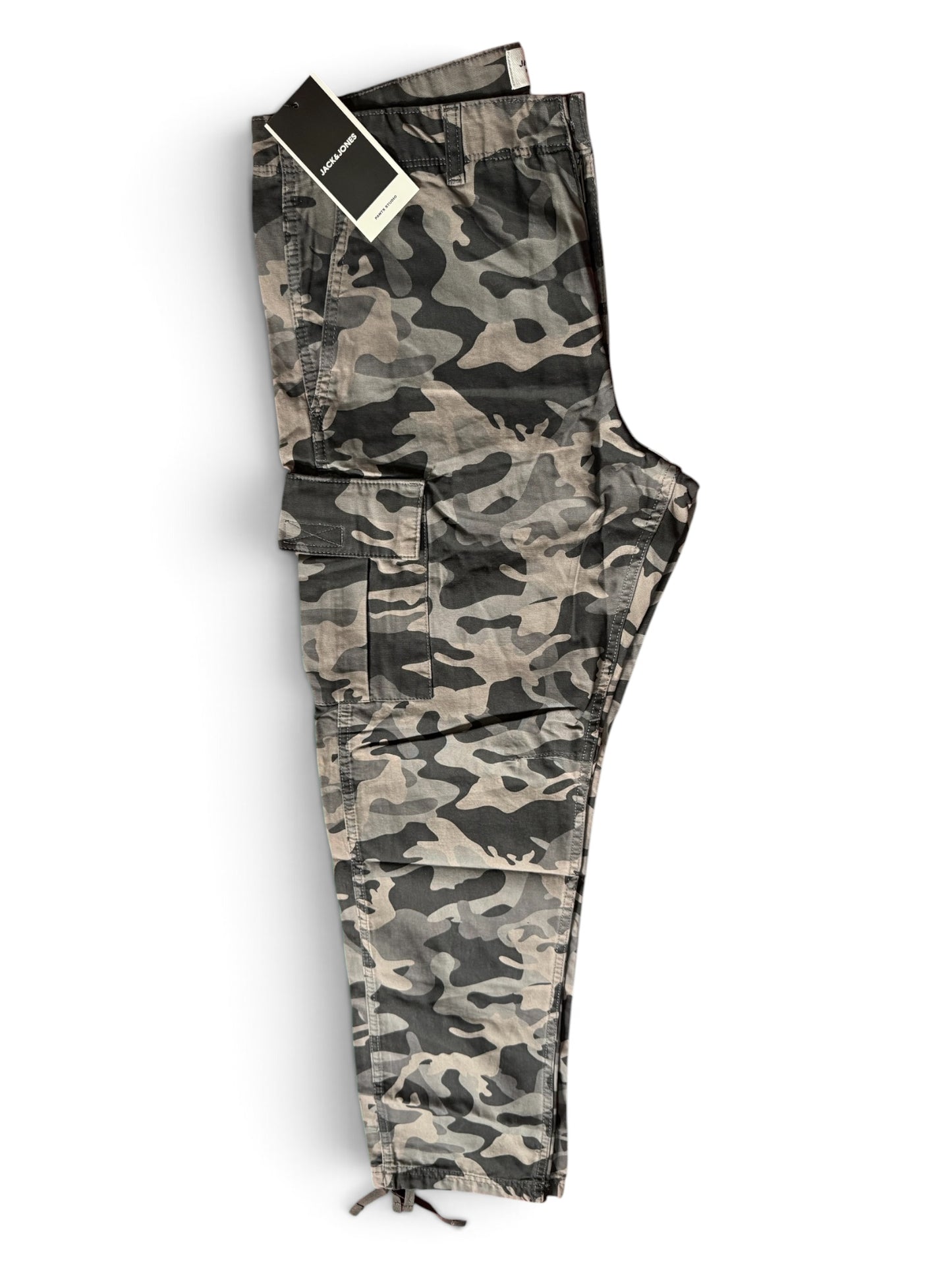 JACK & JONES Men’s Camo Cargo Pants – Regular Fit Cotton Utility Trousers | Grey Camouflage