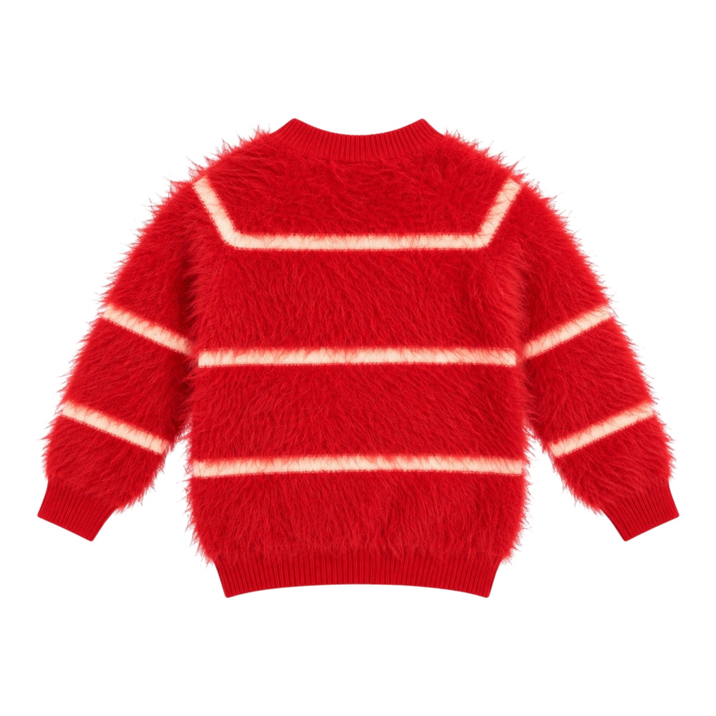 Girls’ Red Fuzzy Knit Sweater with Bow Details