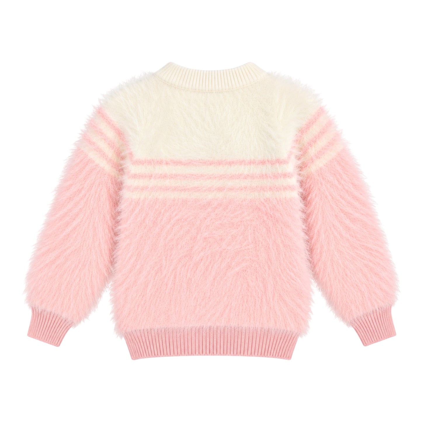Girls’ Fuzzy Knit Sweater – Pink & Cream Striped