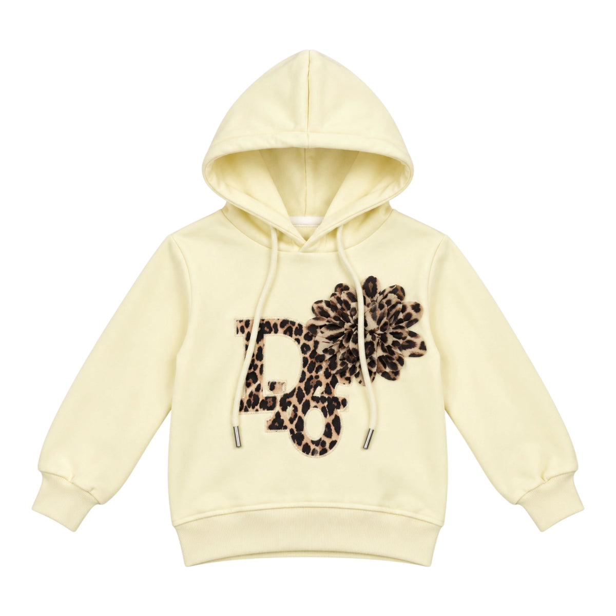 Girls’ Cream Leopard Print Floral Hoodie
