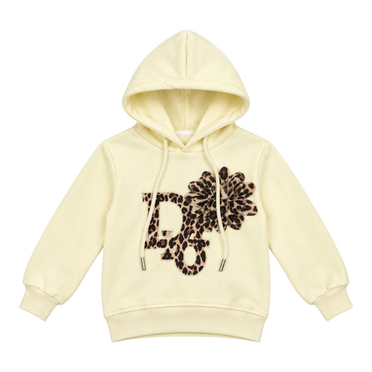 Girls’ Cream Leopard Print Floral Hoodie