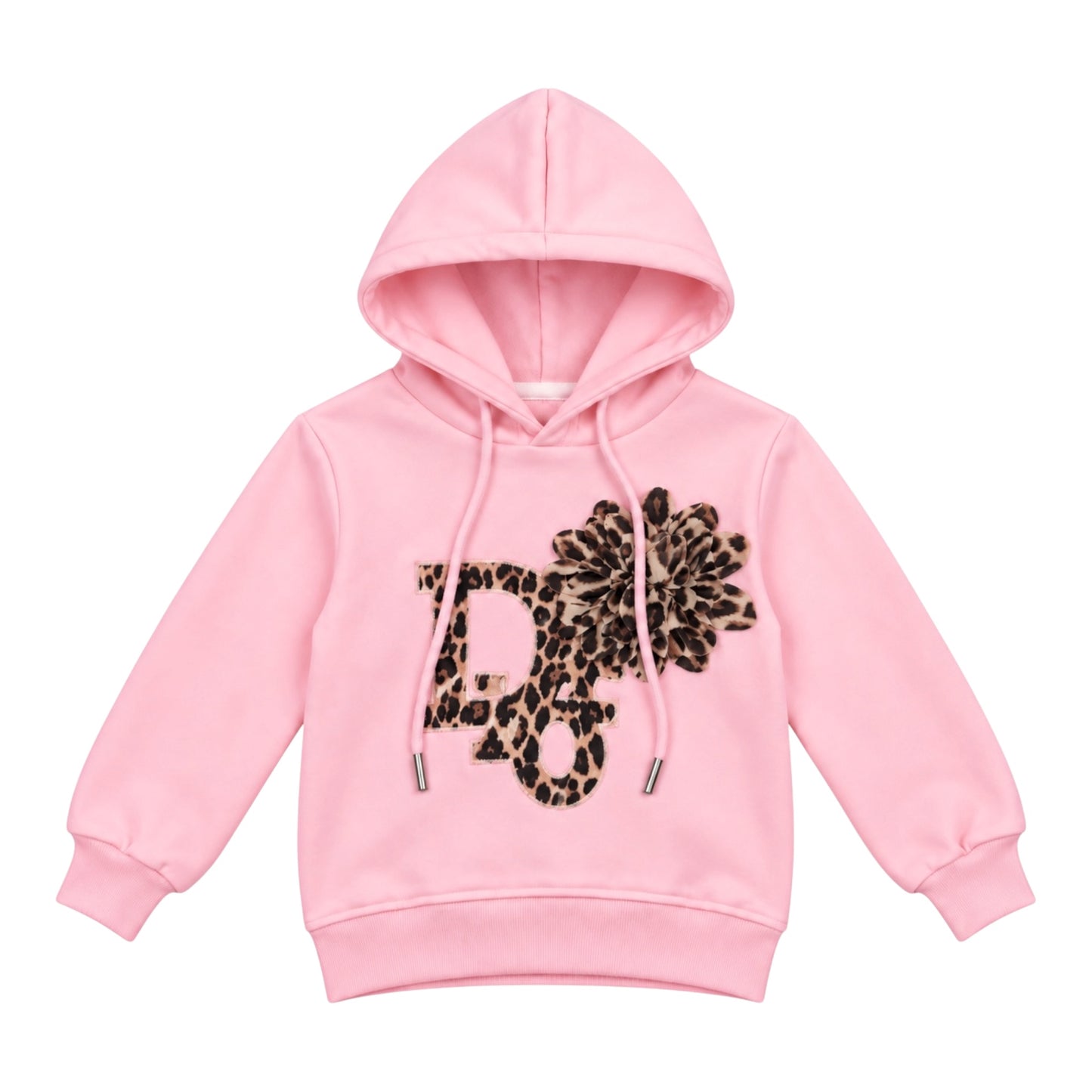 Girls’ Pink Leopard Print Floral Hoodie