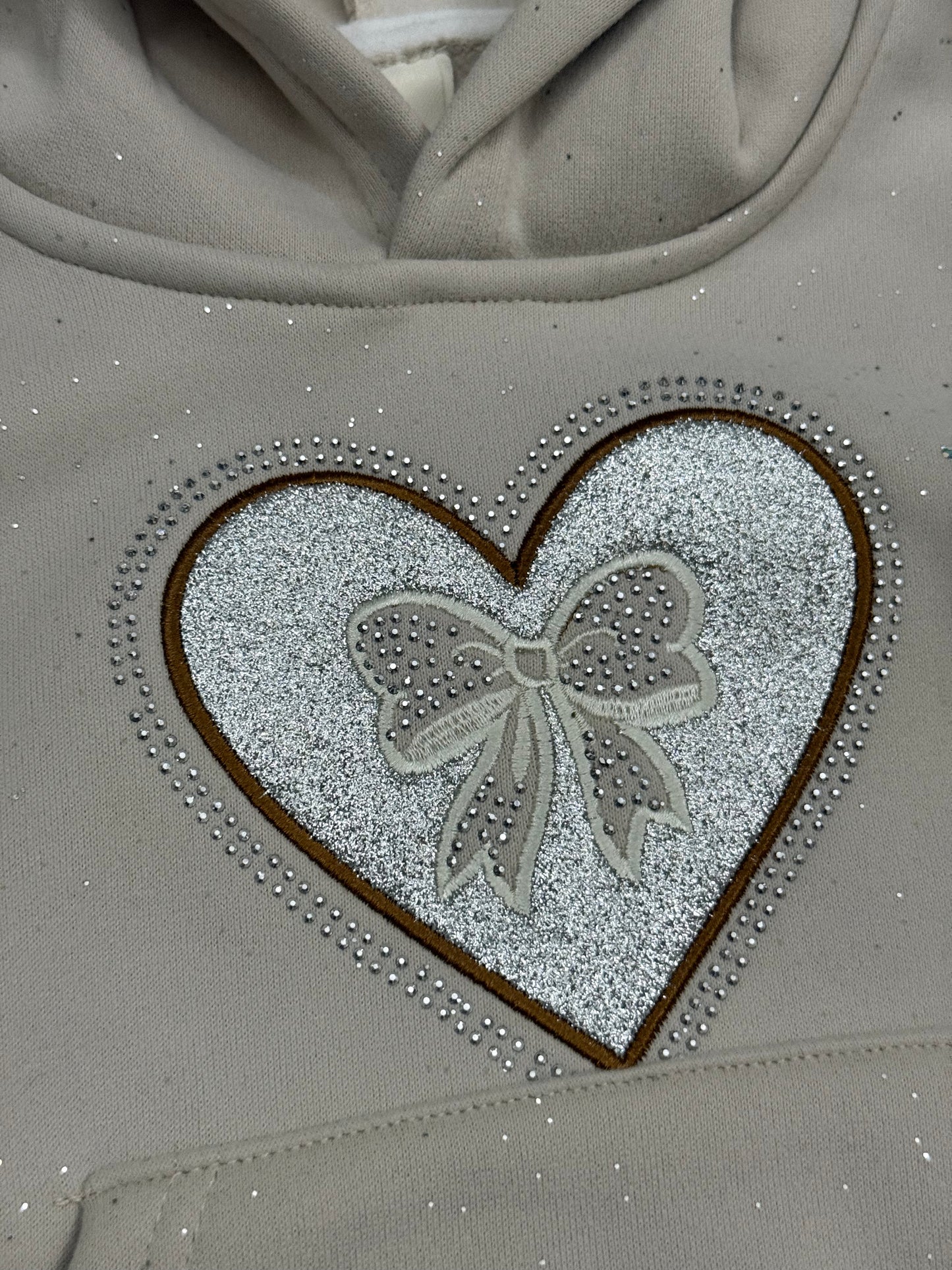 Girls’ Beige Heart & Bow Hoodie Tracksuit Set