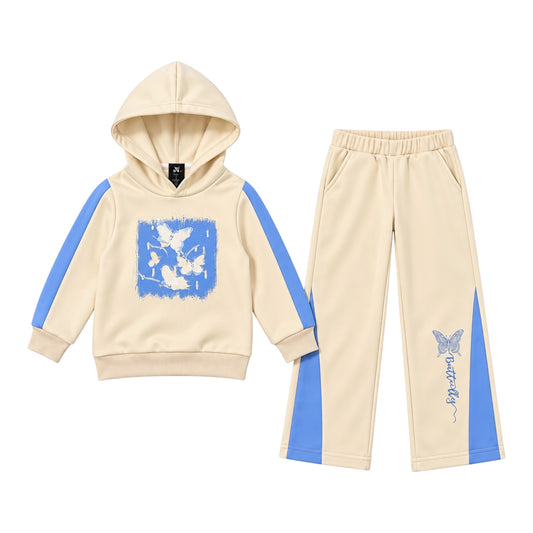 Girls’ 2-Piece Butterfly Hoodie & Pants Set – Apricot
