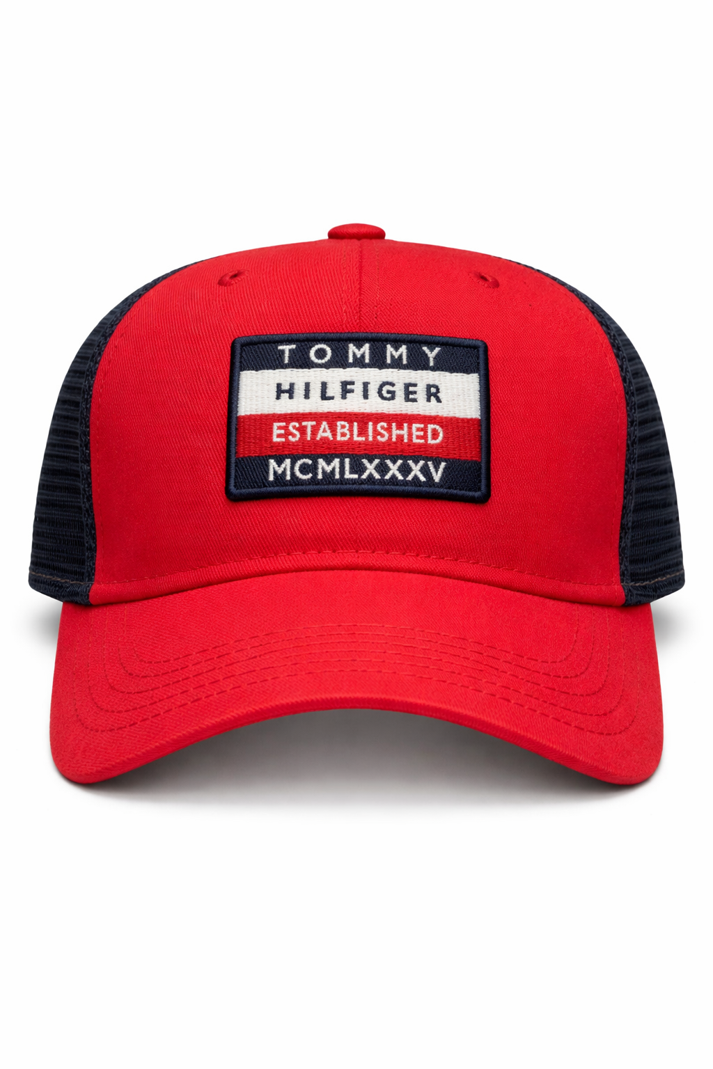 Tommy Hilfiger Style Trucker Cap – Red & Navy Mesh Baseball Cap, Adjustable Snapback