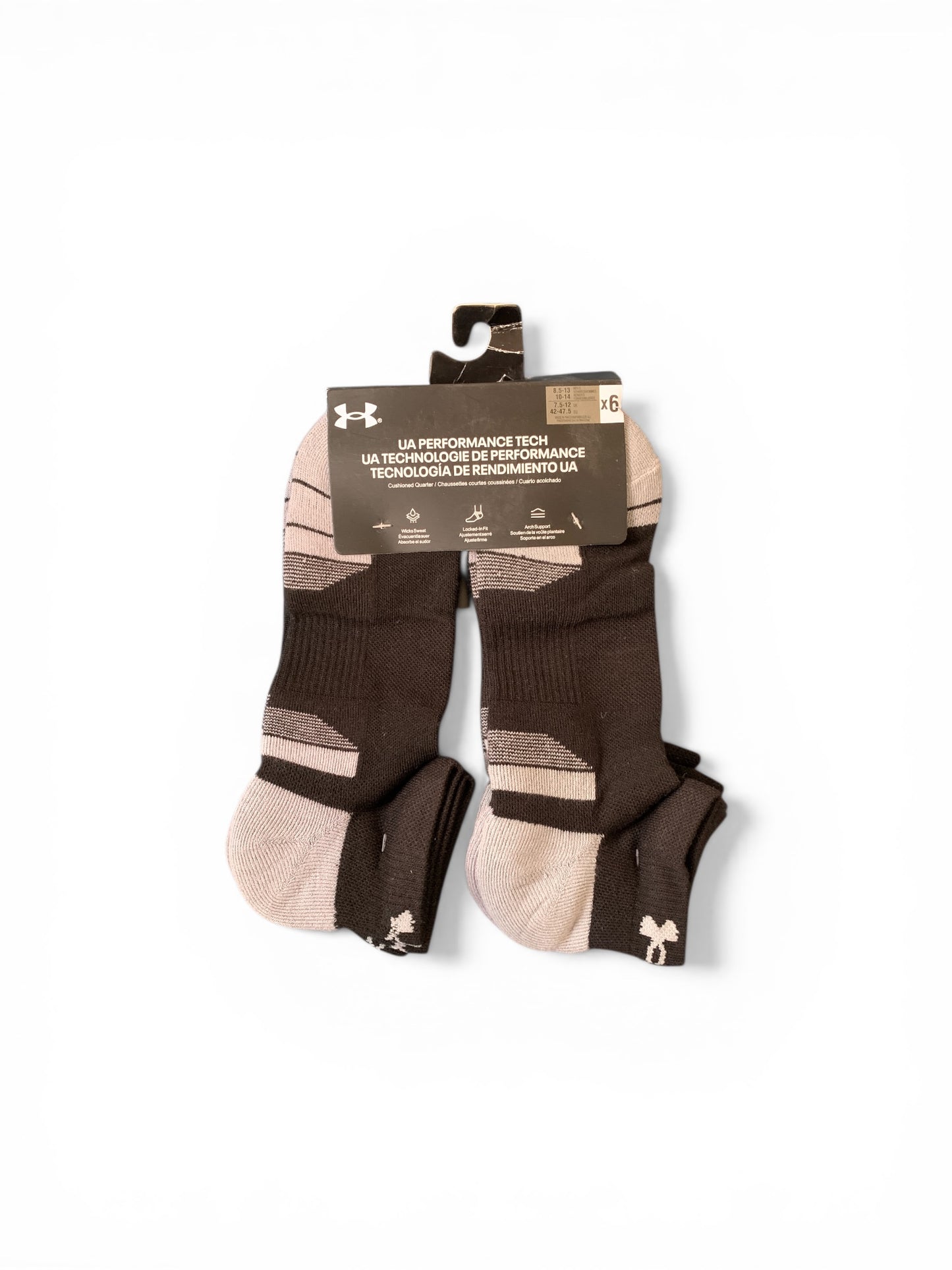 Under Armour UA Performance Tech Cushioned Ankle Socks (6-Pack, Black/Grey)