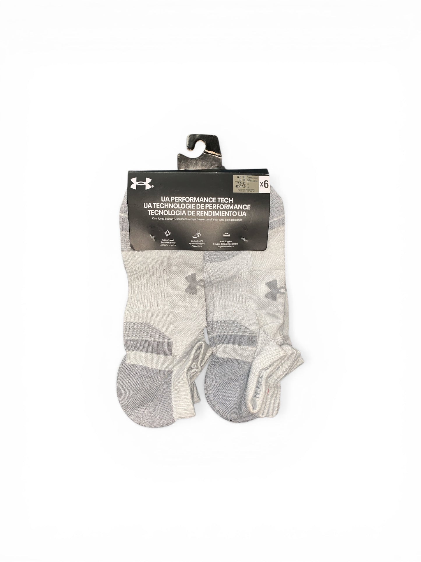 Under Armour UA Performance Tech Cushioned Low Cut Socks (6-Pack, Black/Grey)
