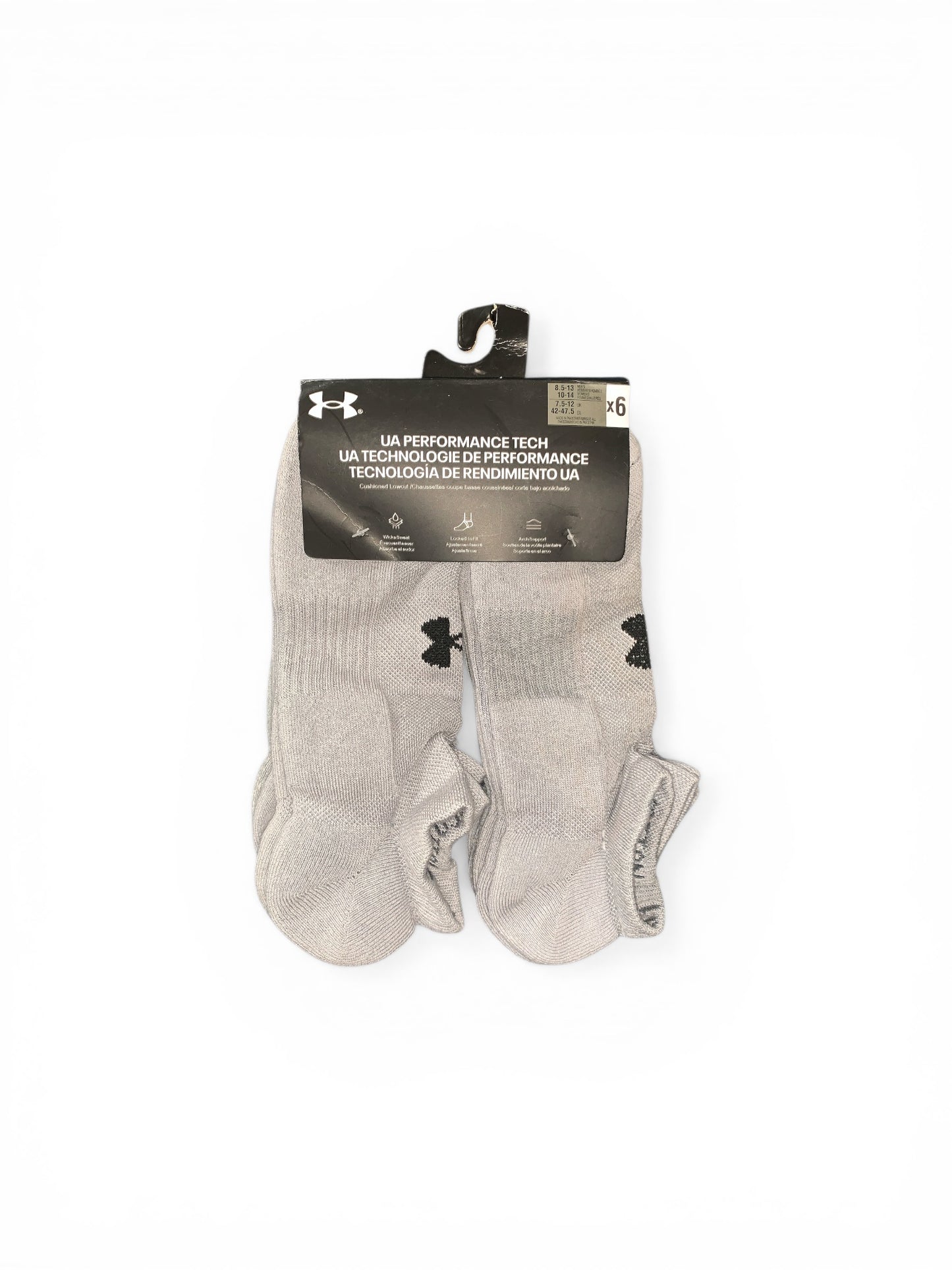 Under Armour UA Performance Tech Cushioned Low Cut Socks (6-Pack, Black/Grey)