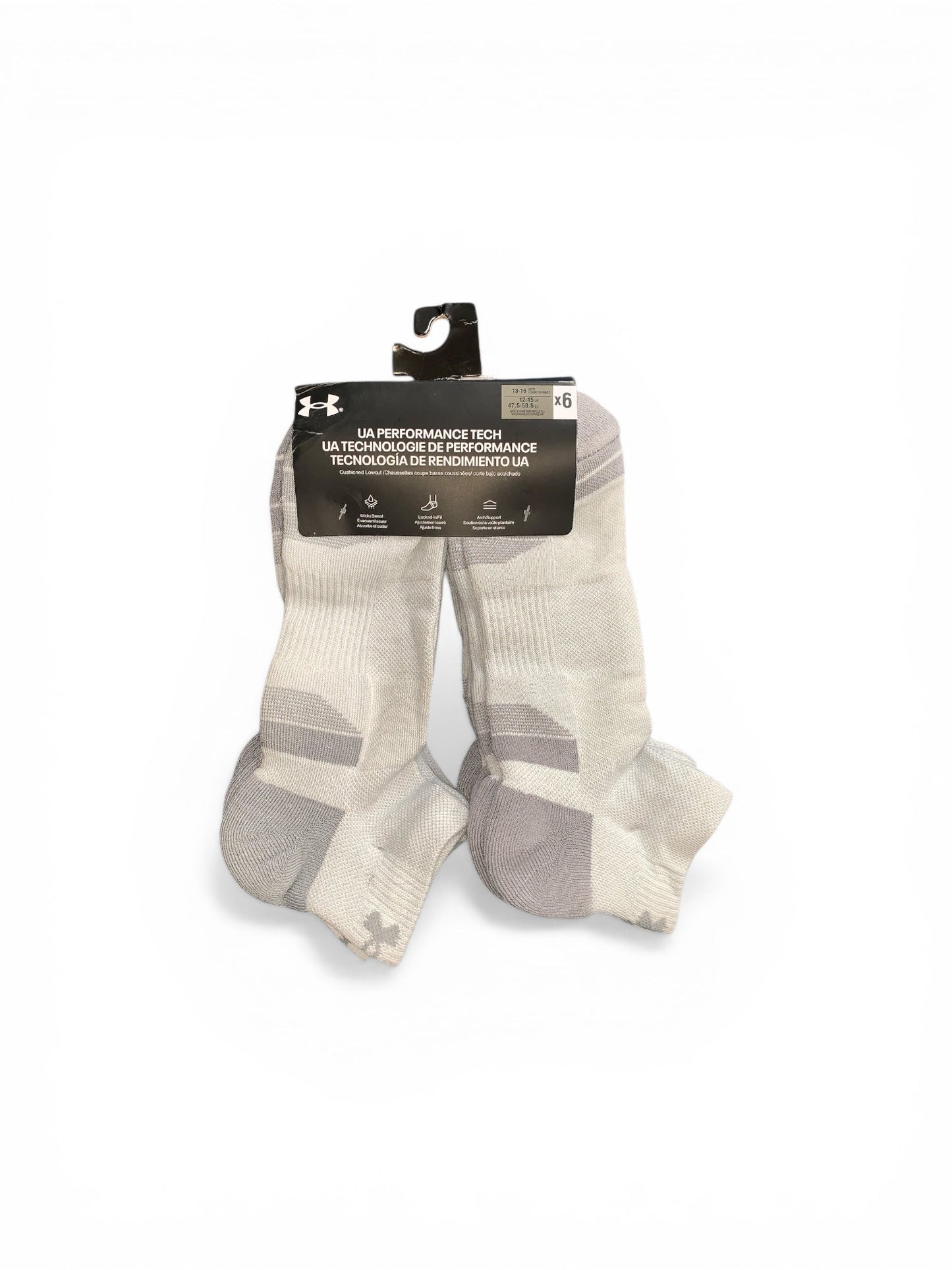 Under Armour UA Performance Tech Cushioned Ankle Socks (6-Pack, Black/Grey)