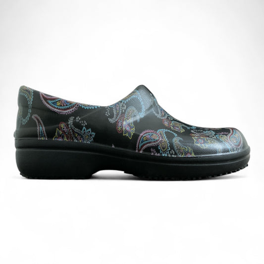 Crocs Dual Comfort Neria Pro Black Paisley Clogs | Condition Excellent Like Brand-New | Size US W5 | EU 35-36 | Product # 205385