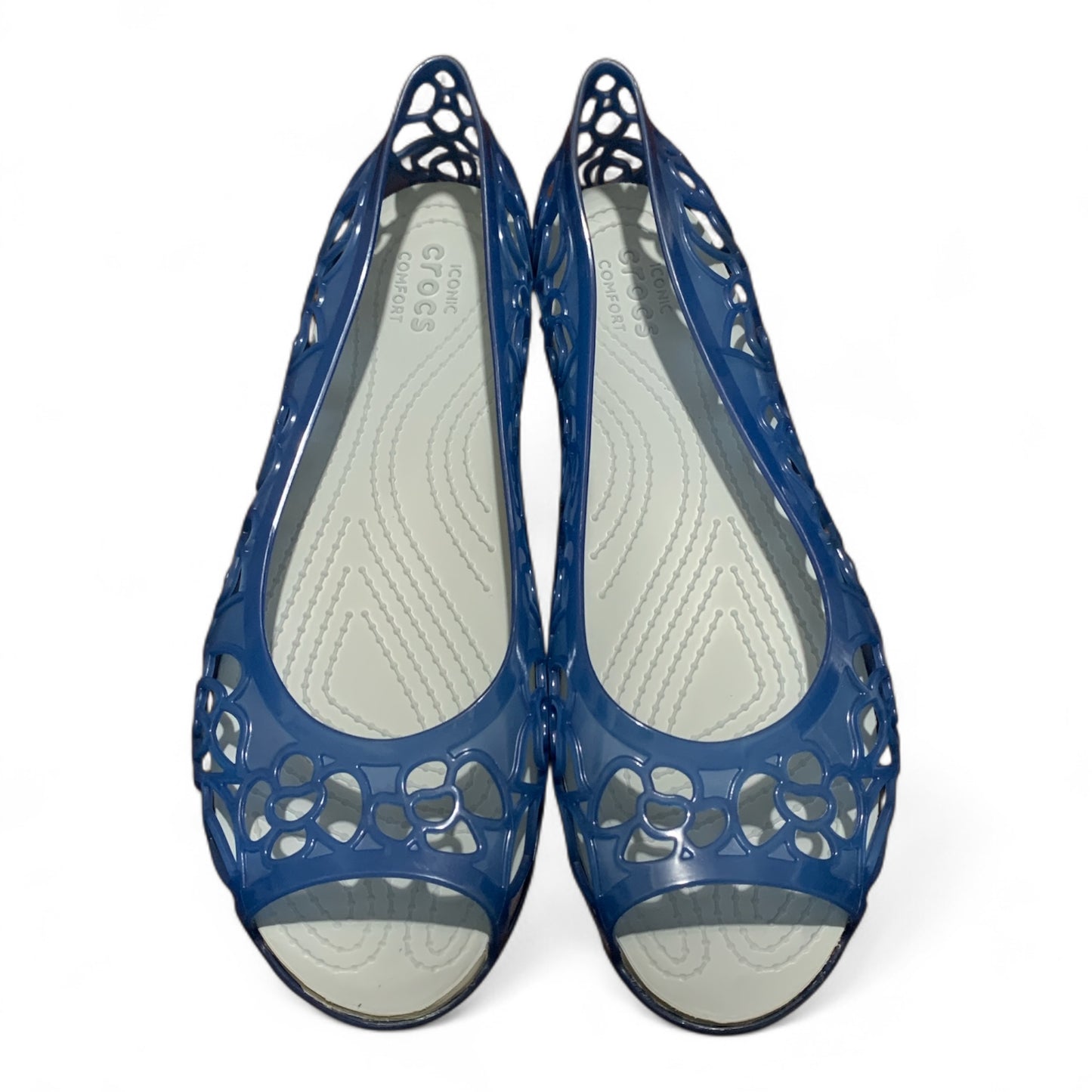 CROCS ISABELLA JELLY LAZER CUT PEEP TOE BALLERINAS - BLUE 203285-4GX | CONDITION 9/10 | SIZE US W10 | EU 40-41