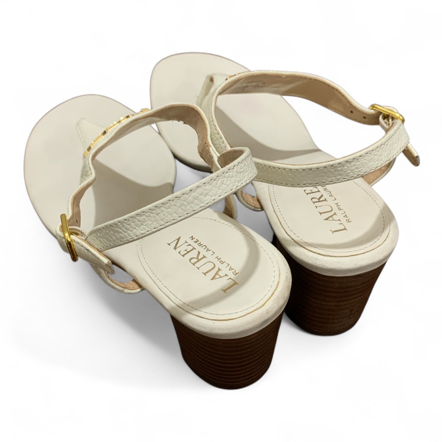 LAUREN RALPH LAUREN WESTCOTT WOMENS PEBBLED LEATHER LOGO THONG SANDALS | PRE-LOVED CONDITION EXCEPT 10/10 | SIZE US 7 | UK 5 | EU 38