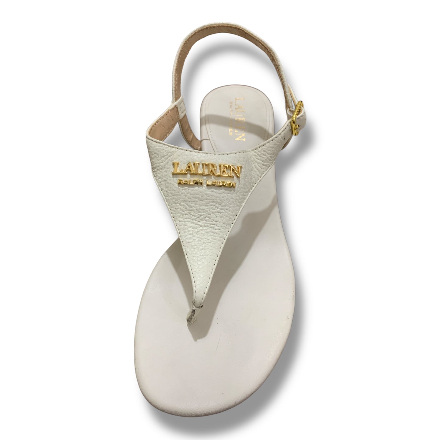LAUREN RALPH LAUREN WESTCOTT WOMENS PEBBLED LEATHER LOGO THONG SANDALS | PRE-LOVED CONDITION EXCEPT 10/10 | SIZE US 7 | UK 5 | EU 38