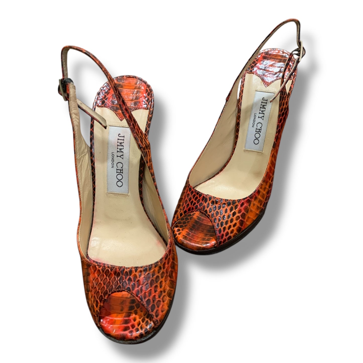 Jimmy Choo Multicolor Python Open Toe Slingback Platform Sandals | PRE-LOVED | CONDITION 9/10 | SIZE EU 36.5